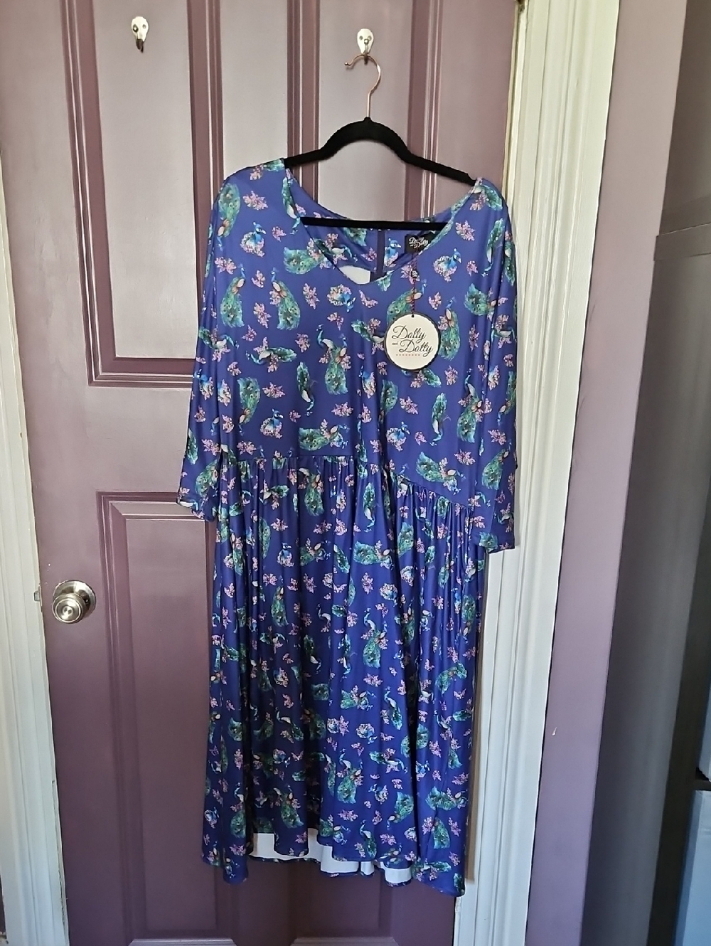 Dolly and Dotty Purple Peacock Swing Dress with POCKETS
